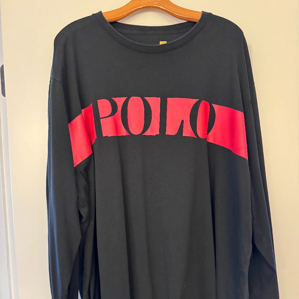 Mens Polo long sleeve shirt, 2XB, black and red